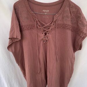 Heritage Lace-Up Dusty Rose Blouse
